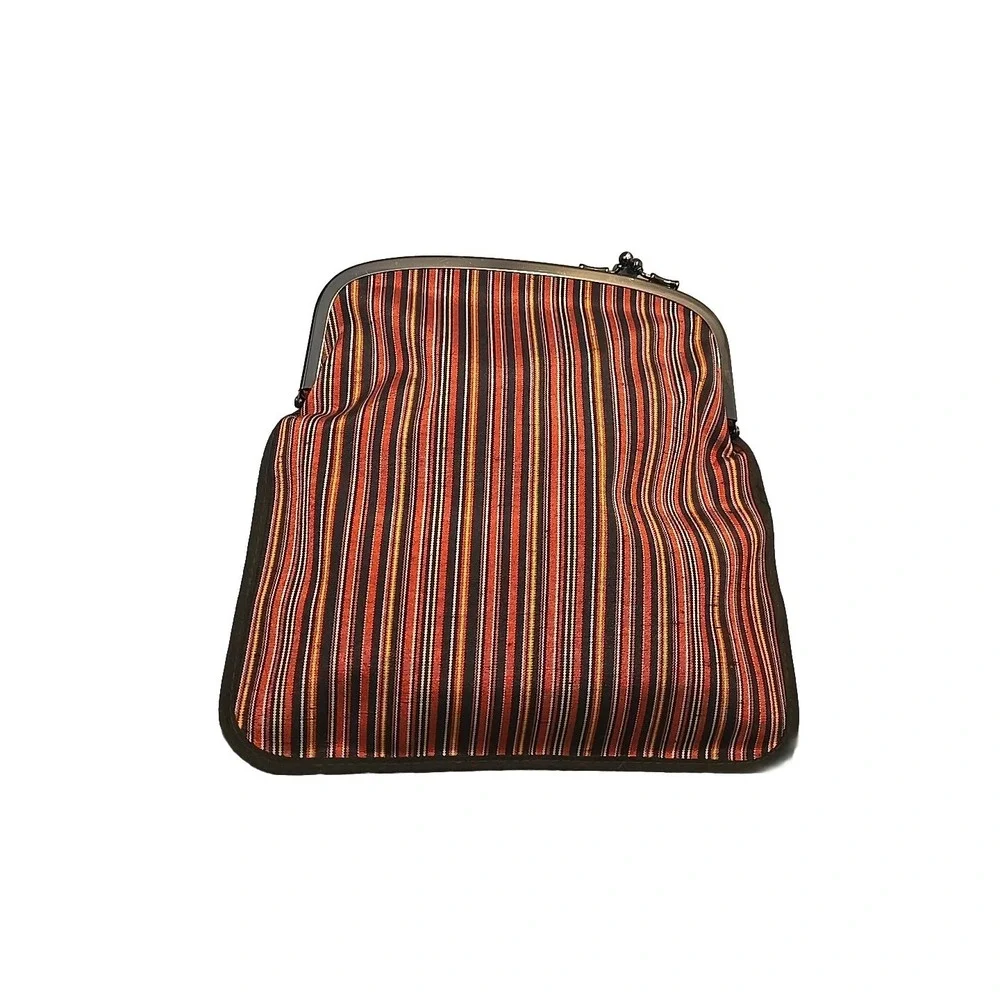 JAPANESE KIMONO VINTAGE CLASP COIN CASE  POUCH TSUMUGI  WOVEN STRIPE KISS‎ LOCK